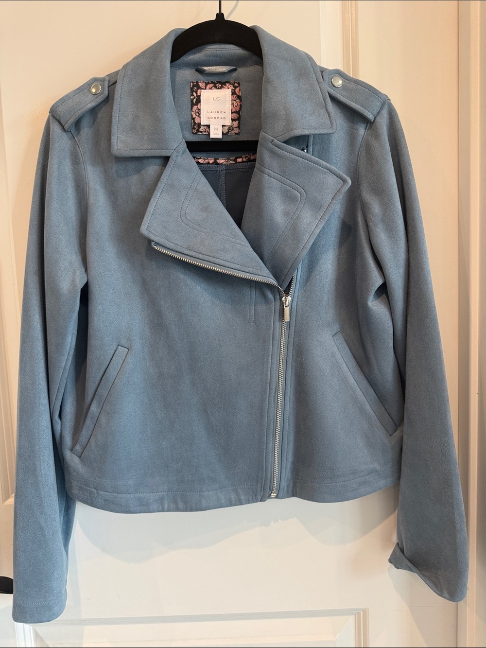 LC Lauren Conrad Powder Blue Suede-Look Moto Jacket